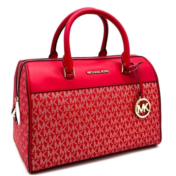 Michael Kors Medium Travel Duffle Satchel Bag Red/Gold (NWT) - Picture 1 of 12